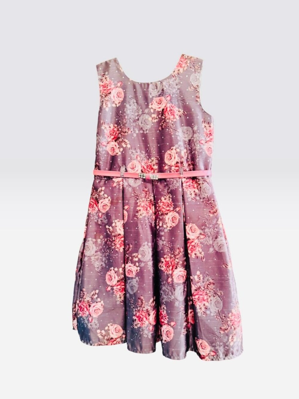 Villette Girls Floral Print Party Dress with Belt